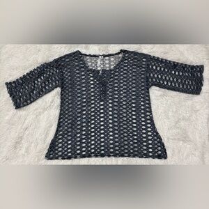 Lulu-B Navy Open-Knit Mesh Top